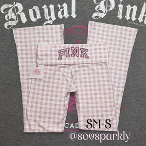 PINK x LoveShackFancy Icon Gingham Pink Plaid Cotton Foldover Flare Leggings
